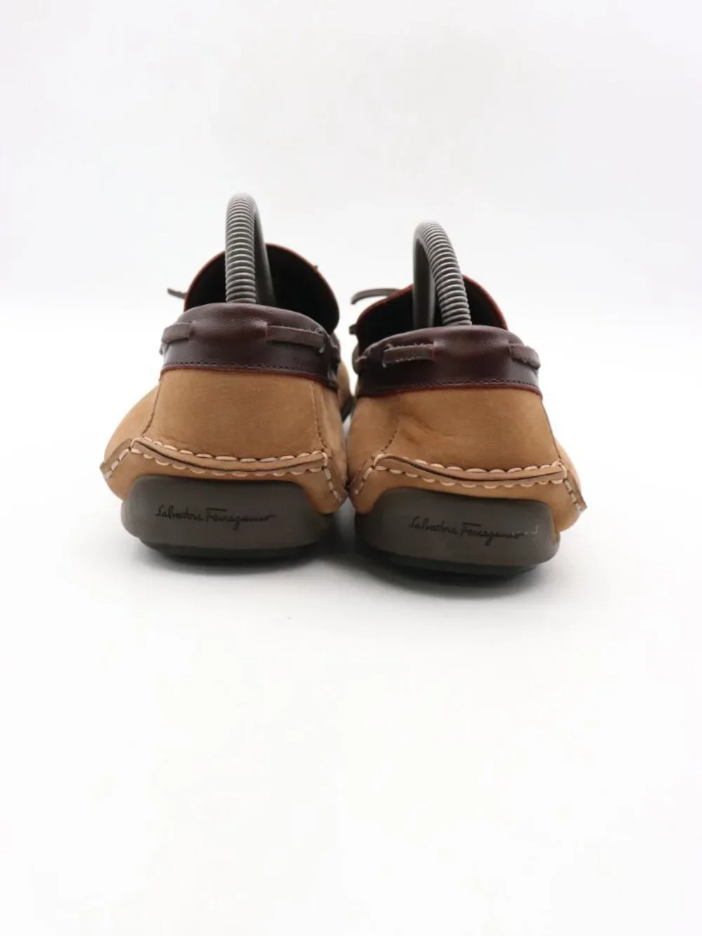 Salvatore Ferragamo Men’s 9 D Brown Leather Slip On Bow Loafers Comfort Casual